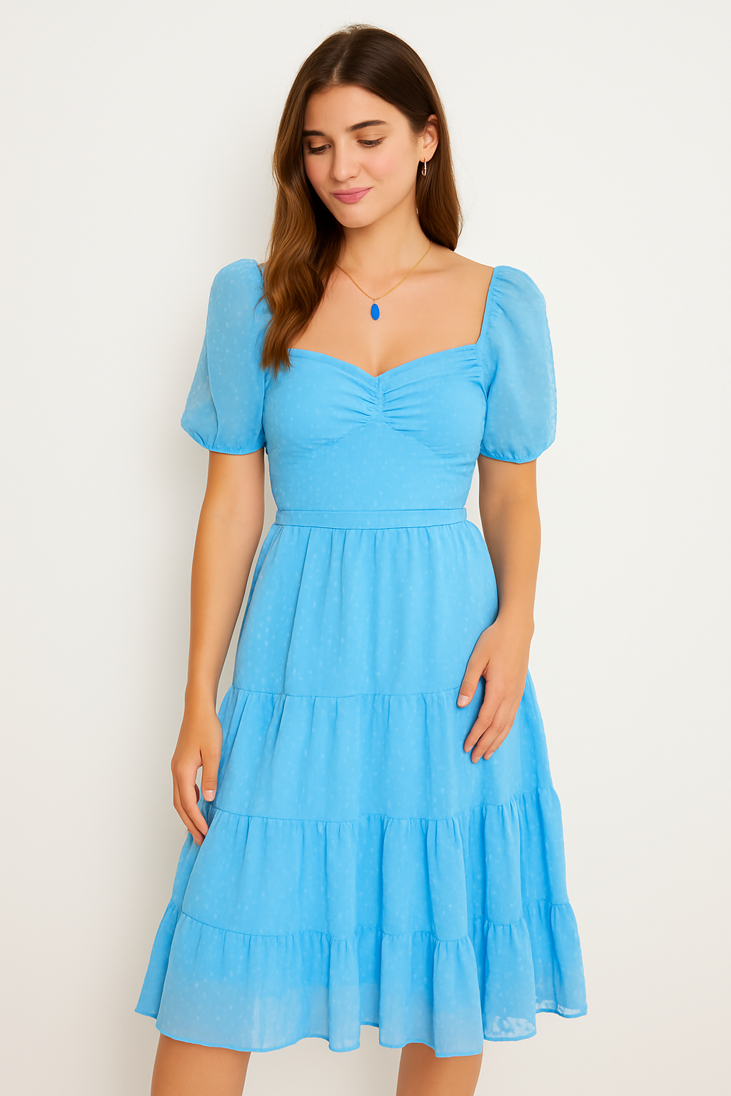 Sky Bloom Back Tie Midi Dress