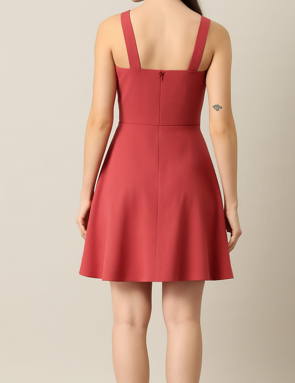 Title: Sleeveless Fit and Flare Red Dress with Back Zip