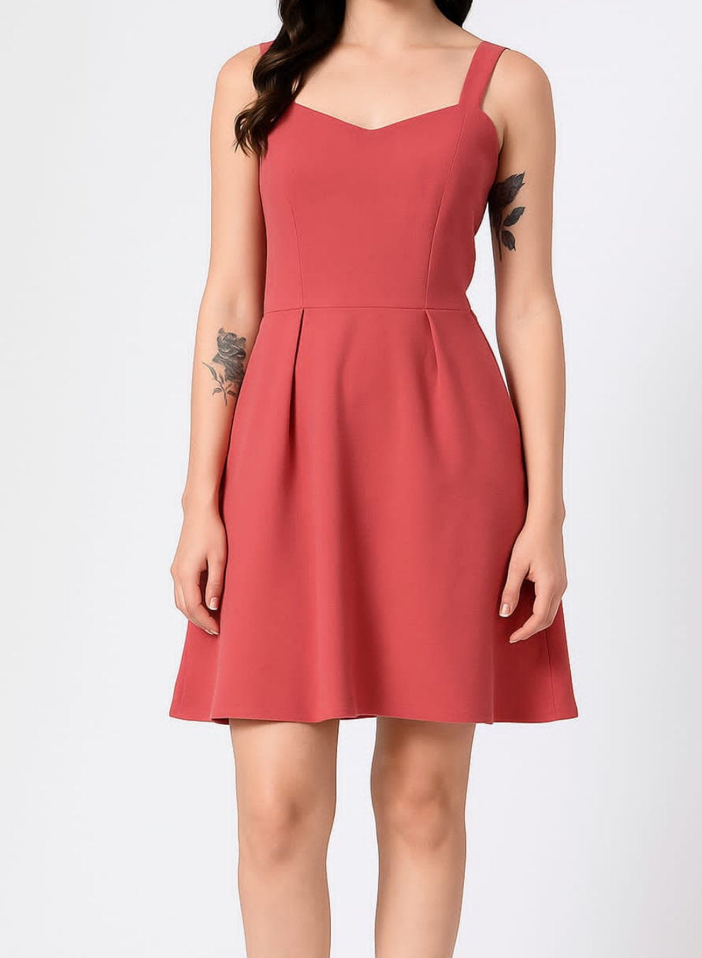Title: Sleeveless Fit and Flare Red Dress with Back Zip