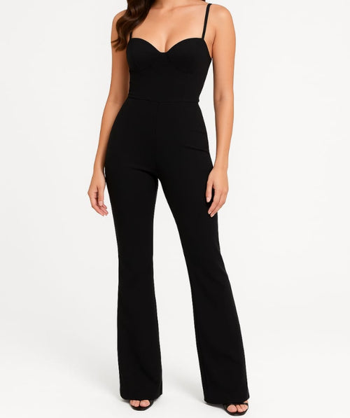 Black Bustier Flare-Leg Jumpsuit