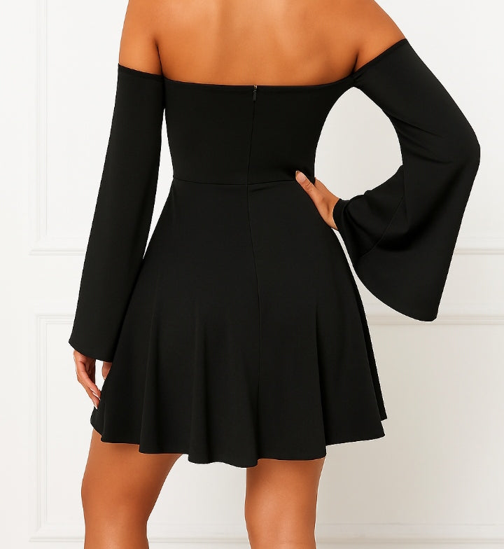 Midnight Flare Off-Shoulder Dress