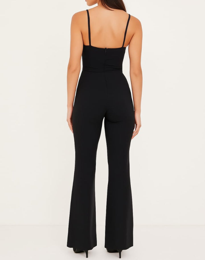 Black Bustier Flare-Leg Jumpsuit